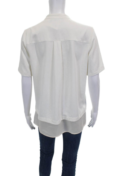 Vince Women Tunic Blouse White Collared Short Sleeve Polyester Blend Size M