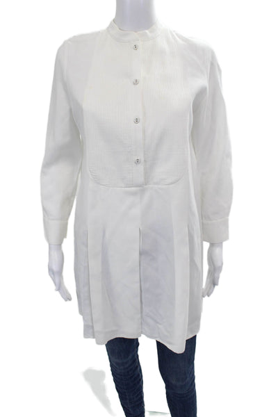 Isabella Tonchi Women Tunic Blouse White Cotton Blend Long Sleeve Size 44
