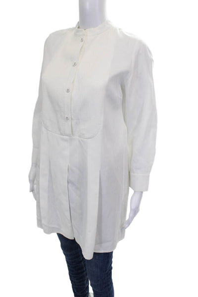 Isabella Tonchi Women Tunic Blouse White Cotton Blend Long Sleeve Size 44