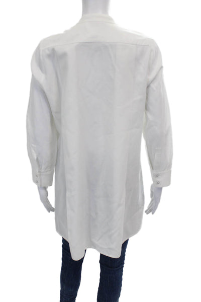Isabella Tonchi Women Tunic Blouse White Cotton Blend Long Sleeve Size 44