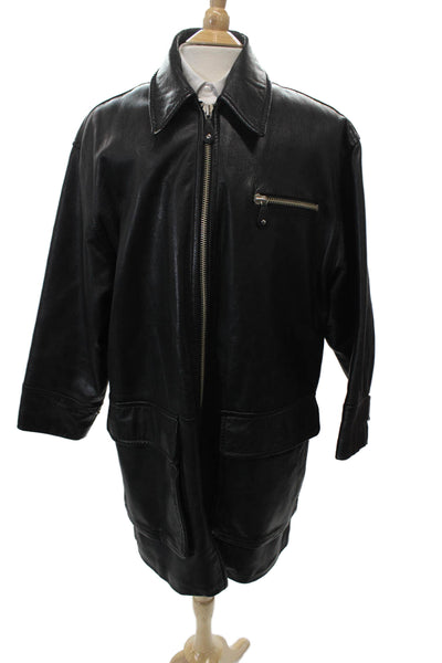 Bill Robin Son Mens Black Genuine Leather Overcoat Zip Size L