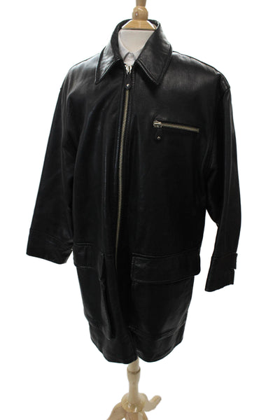 Bill Robin Son Mens Black Genuine Leather Overcoat Zip Size L