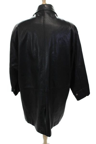 Bill Robin Son Mens Black Genuine Leather Overcoat Zip Size L
