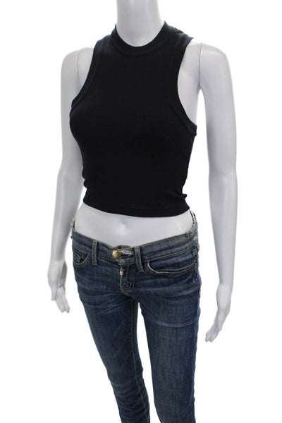 Tibi Womens Cropped Tank High Neck Black Cotton Sleeveless Size XS