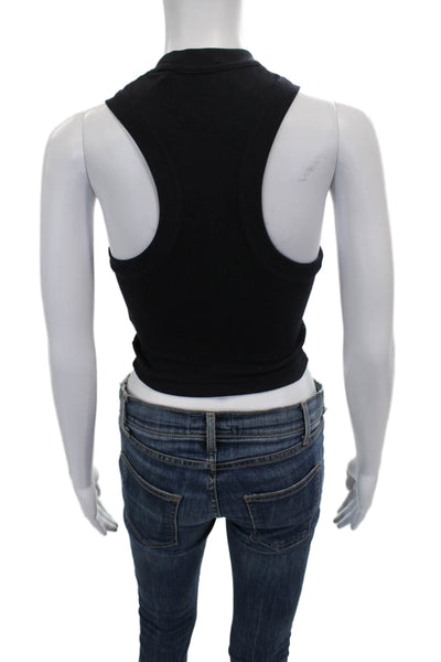 Tibi Womens Cropped Tank High Neck Black Cotton Sleeveless Size XS