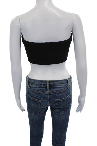 Tibi Womens Cropped Sleeveless Tank Black Polyester Square Neck Summer Size XS