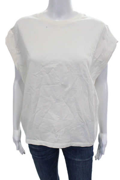 Pistola Women Basic T-Shirt White Cotton Crew Neck Sleeveless Size XS