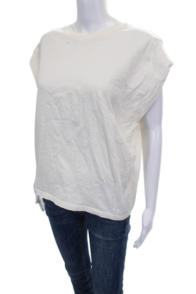 Pistola Women Basic T-Shirt White Cotton Crew Neck Sleeveless Size XS