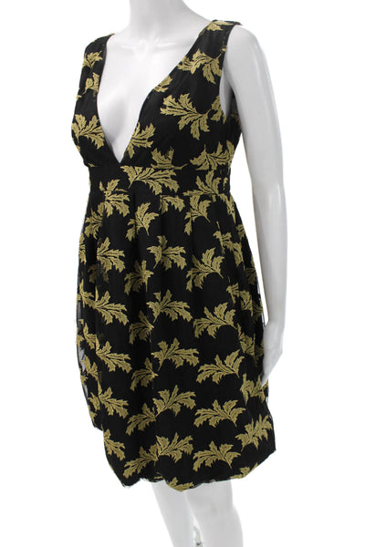 See by Chloe Womens Fit & Flare Dress Black Floral VNeck Knee Size 6
