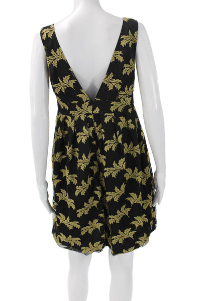 See by Chloe Womens Fit & Flare Dress Black Floral VNeck Knee Size 6