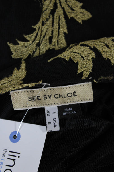 See by Chloe Womens Fit & Flare Dress Black Floral VNeck Knee Size 6