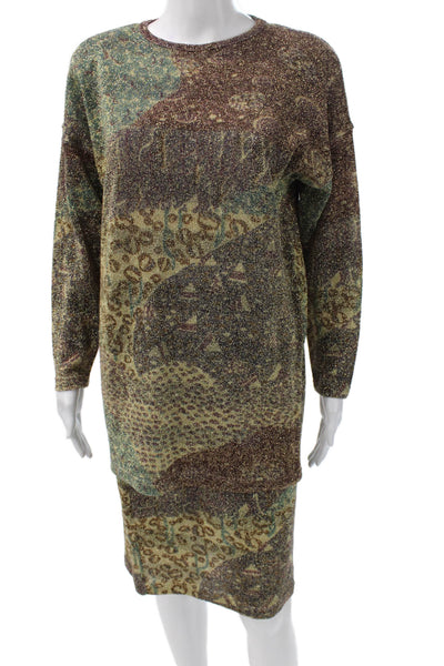 Capriccio Womens Lambswool Blouse Multicolor Animal Print Crewneck Size M