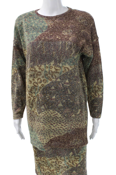Capriccio Womens Lambswool Blouse Multicolor Animal Print Crewneck Size M