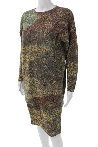 Capriccio Womens Lambswool Blouse Multicolor Animal Print Crewneck Size M