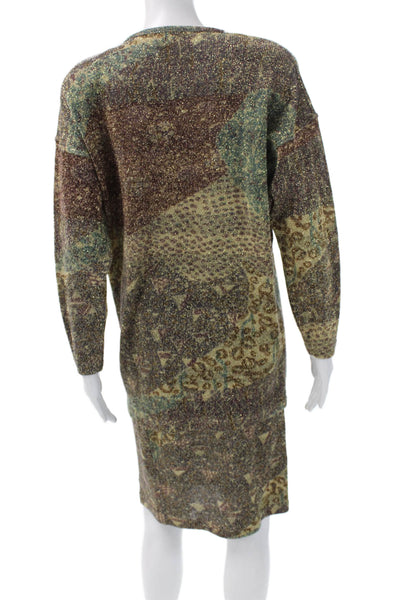 Capriccio Womens Lambswool Blouse Multicolor Animal Print Crewneck Size M