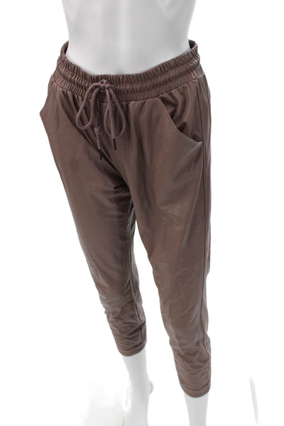 David Lerner Women Faux Leather Jogger Pants Brown Drawstring Size XS