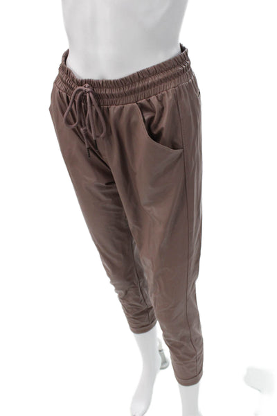 David Lerner Women Faux Leather Jogger Pants Brown Drawstring Size XS