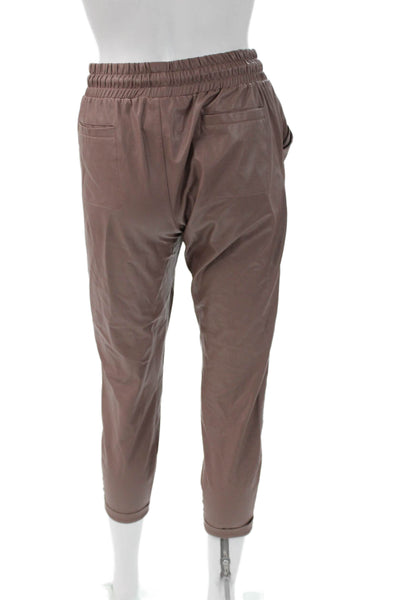 David Lerner Women Faux Leather Jogger Pants Brown Drawstring Size XS