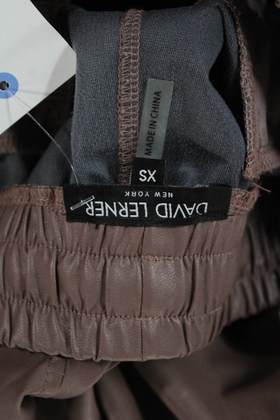 David Lerner Women Faux Leather Jogger Pants Brown Drawstring Size XS