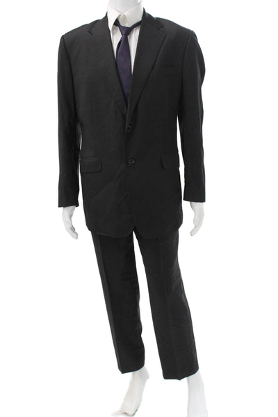 Paul Smith Mens Black Striped 2 Piece Wool Suit Size 52