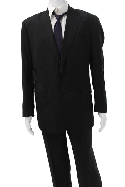 Paul Smith Mens Black Striped 2 Piece Wool Suit Size 52