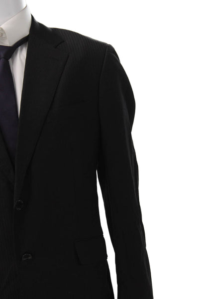 Paul Smith Mens Black Striped 2 Piece Wool Suit Size 52