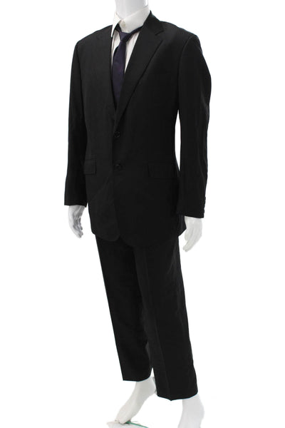 Paul Smith Mens Black Striped 2 Piece Wool Suit Size 52