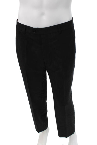 Paul Smith Mens Black Striped 2 Piece Wool Suit Size 52