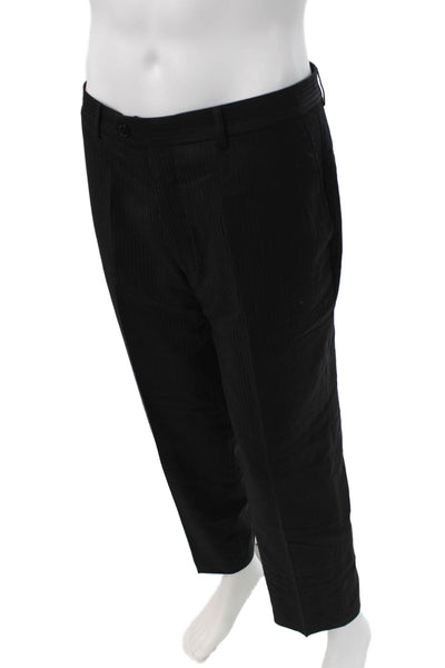 Paul Smith Mens Black Striped 2 Piece Wool Suit Size 52