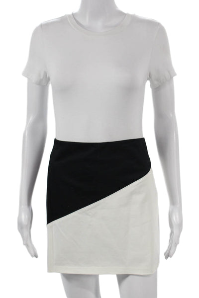 Alice + Olivia Womens Mini Geometric Cotton Skirt Black Zip Short Size 8