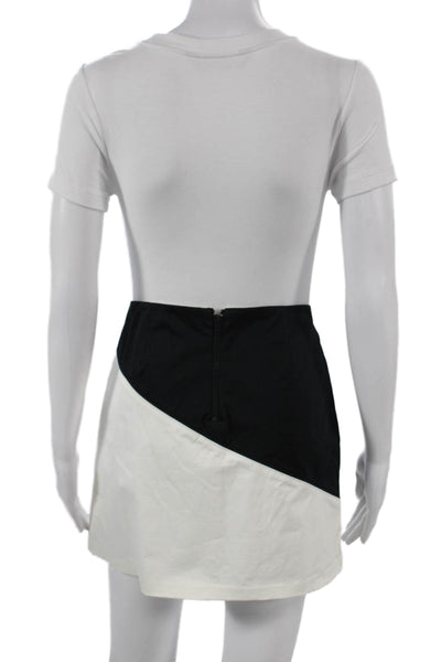 Alice + Olivia Womens Mini Geometric Cotton Skirt Black Zip Short Size 8