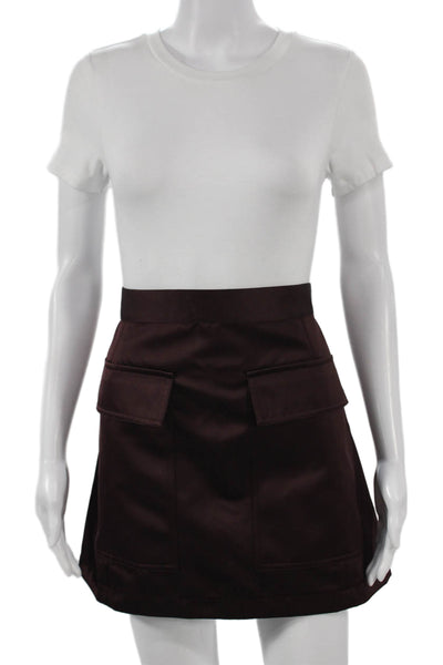 Plan C Womens A-Line Skirt Brown Polyester Short Zip Size 42