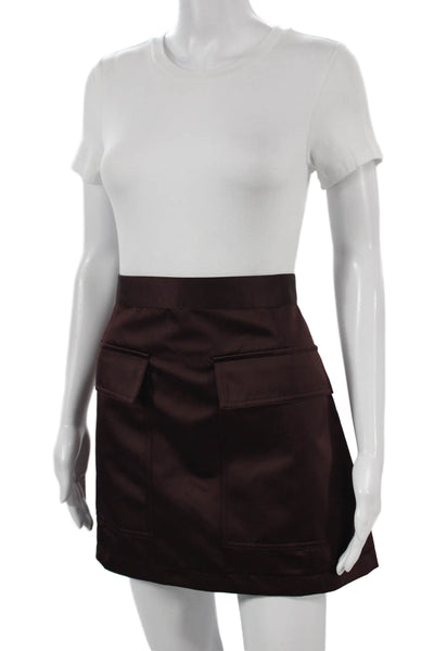 Plan C Womens A-Line Skirt Brown Polyester Short Zip Size 42