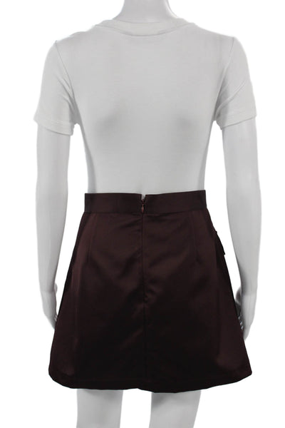 Plan C Womens A-Line Skirt Brown Polyester Short Zip Size 42