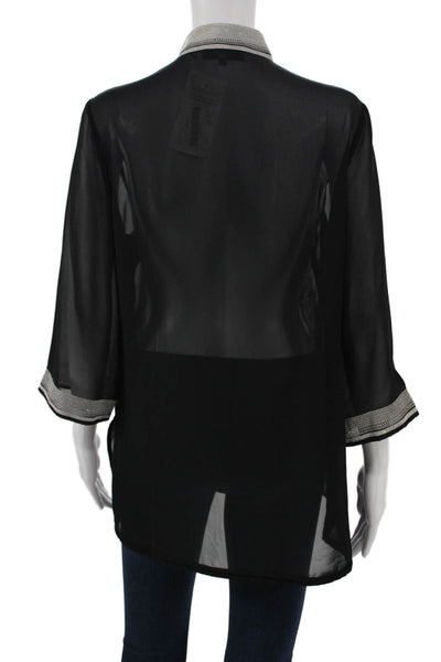 Roberta Di Camerino Women Tunic Blouse Black Floral 3/4 Sleeve Collared Size 40