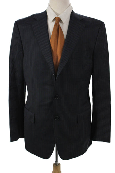 Ermenegildo Zegna Men Wool Striped Blue Suit Jacket Size 50