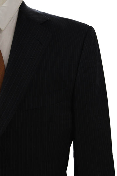 Ermenegildo Zegna Men Wool Striped Blue Suit Jacket Size 50