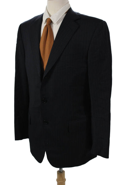 Ermenegildo Zegna Men Wool Striped Blue Suit Jacket Size 50