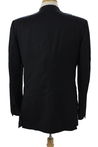 Ermenegildo Zegna Men Wool Striped Blue Suit Jacket Size 50