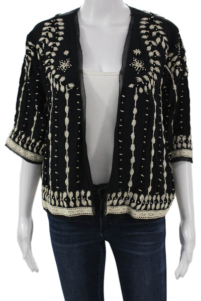 Love Sam Womens Black Floral Viscose Cardigan 3/4 Sleeve Open Size M