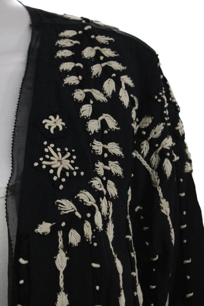 Love Sam Womens Black Floral Viscose Cardigan 3/4 Sleeve Open Size M
