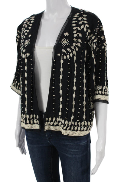 Love Sam Womens Black Floral Viscose Cardigan 3/4 Sleeve Open Size M