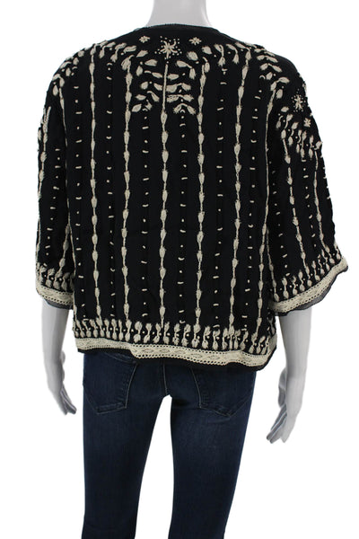 Love Sam Womens Black Floral Viscose Cardigan 3/4 Sleeve Open Size M