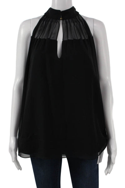 Ramy Brook Women Basic Halter Silk Blouse Black Sleeveless Button Size M
