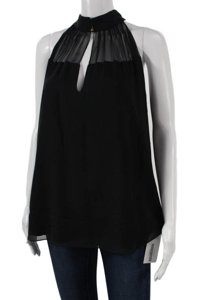 Ramy Brook Women Basic Halter Silk Blouse Black Sleeveless Button Size M