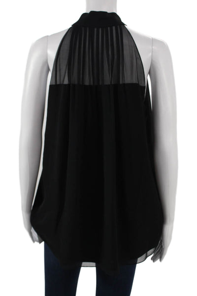 Ramy Brook Women Basic Halter Silk Blouse Black Sleeveless Button Size M
