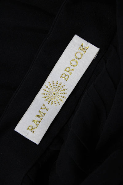 Ramy Brook Women Basic Halter Silk Blouse Black Sleeveless Button Size M