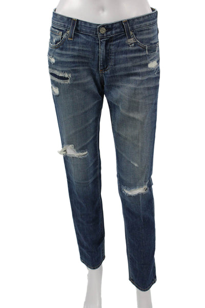 AG Adriano Goldschmied Women Straight Jeans Blue Mid Rise Button 30in Size 28