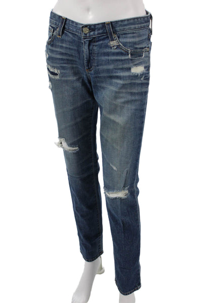 AG Adriano Goldschmied Women Straight Jeans Blue Mid Rise Button 30in Size 28