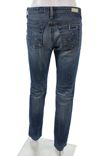 AG Adriano Goldschmied Women Straight Jeans Blue Mid Rise Button 30in Size 28